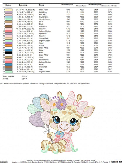 Giraffe with heart balloons embroidery design - Girl Animal with flowers embroidery designs machine embroidery pattern - instant download