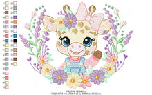 Charger l&#39;image dans la galerie, Giraffe with lace and flowers frame embroidery design - Female Girl Animal embroidery designs machine embroidery pattern - instant download
