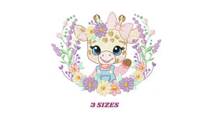 Giraffe with lace and flowers frame embroidery design - Female Girl Animal embroidery designs machine embroidery pattern - instant download