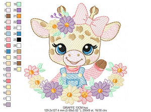 Giraffe with lace and flowers frame embroidery design - Female Girl Animal embroidery designs machine embroidery pattern - instant download