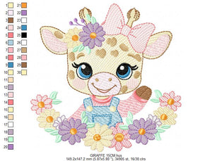 Giraffe with lace and flowers frame embroidery design - Female Girl Animal embroidery designs machine embroidery pattern - instant download