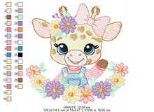 Cargar imagen en el visor de la galería, Giraffe with lace and flowers frame embroidery design - Female Girl Animal embroidery designs machine embroidery pattern - instant download
