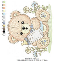 Charger l&#39;image dans la galerie, Male Bear with feeding bottle embroidery designs - Boy with flowers embroidery design machine embroidery pattern - instant download pes jef
