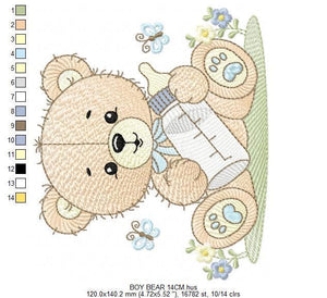 Bear with bottle embroidery designs - Baby boy embroidery design machine embroidery pattern - Bear with flowers - instant download pes jef