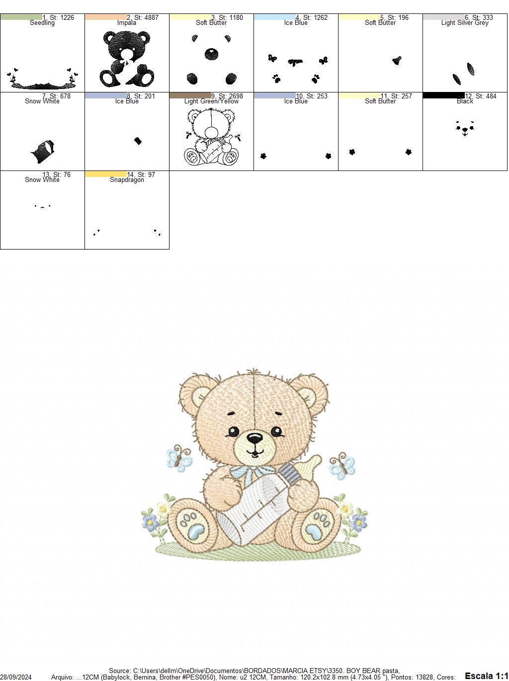 Bear with bottle embroidery designs - Baby boy embroidery design machine embroidery pattern - Bear with flowers - instant download pes jef