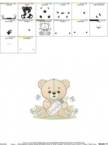 Bear with bottle embroidery designs - Baby boy embroidery design machine embroidery pattern - Bear with flowers - instant download pes jef