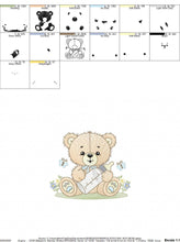 Carica l&#39;immagine nel visualizzatore di Gallery, Bear with bottle embroidery designs - Baby boy embroidery design machine embroidery pattern - Bear with flowers - instant download pes jef
