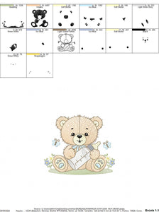 Bear with bottle embroidery designs - Baby boy embroidery design machine embroidery pattern - Bear with flowers - instant download pes jef