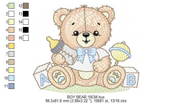 Bear with toys embroidery designs - Baby boy male Bear with bootle embroidery design machine embroidery pattern - instant download pes jef