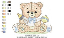 Charger l&#39;image dans la galerie, Bear with toys embroidery designs - Baby boy male Bear with bootle embroidery design machine embroidery pattern - instant download pes jef
