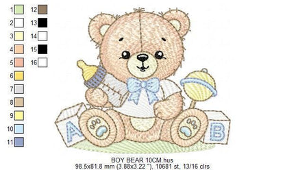 Bear with toys embroidery designs - Baby boy male Bear with bootle embroidery design machine embroidery pattern - instant download pes jef