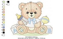 Laden Sie das Bild in den Galerie-Viewer, Bear with toys embroidery designs - Baby boy male Bear with bootle embroidery design machine embroidery pattern - instant download pes jef
