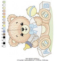 Cargar imagen en el visor de la galería, Bear with toys embroidery designs - Baby boy male Bear with bootle embroidery design machine embroidery pattern - instant download pes jef
