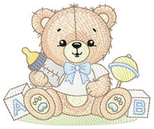 Load image into Gallery viewer, Bear with toys embroidery designs - Baby boy male Bear with bootle embroidery design machine embroidery pattern - instant download pes jef
