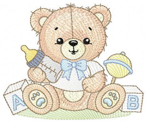 Bear with toys embroidery designs - Baby boy male Bear with bootle embroidery design machine embroidery pattern - instant download pes jef