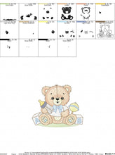 Laden Sie das Bild in den Galerie-Viewer, Bear with toys embroidery designs - Baby boy male Bear with bootle embroidery design machine embroidery pattern - instant download pes jef
