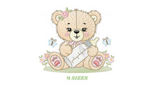 Load image into Gallery viewer, Baby girl Bear with bottle embroidery designs - Teddy Bear with flowers embroidery design machine embroidery pattern - instant download pes
