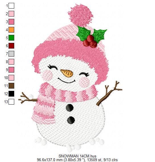 Snowman embroidery designs - Xmas snowwoman embroidery design machine embroidery pattern - Winter embroidery file - instant download pes jef