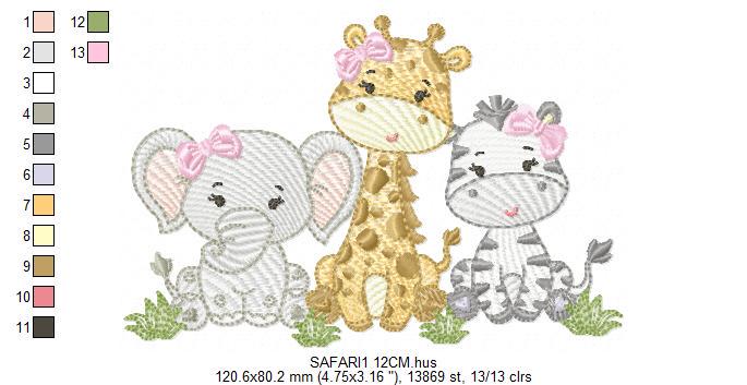 Female Safari animmals embroidery designs - Elephant Giraffe and Zebra embroidery design machine embroidery pattern - instant download pes