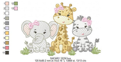 Female Safari animmals embroidery designs - Elephant Giraffe and Zebra embroidery design machine embroidery pattern - instant download pes