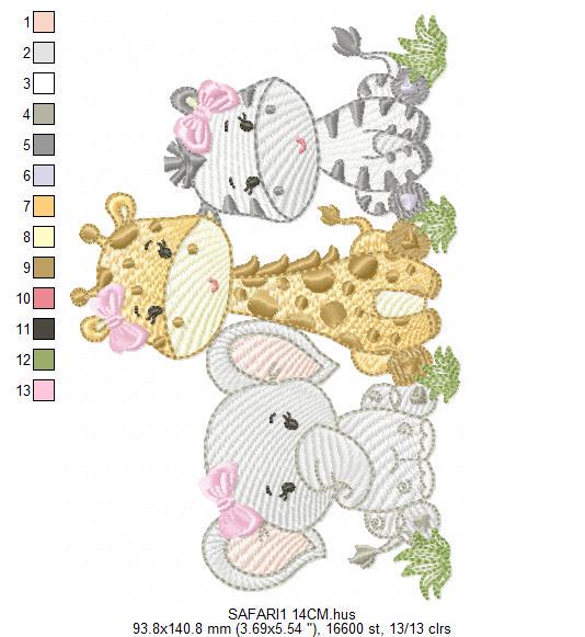 Female Safari animmals embroidery designs - Elephant Giraffe and Zebra embroidery design machine embroidery pattern - instant download pes