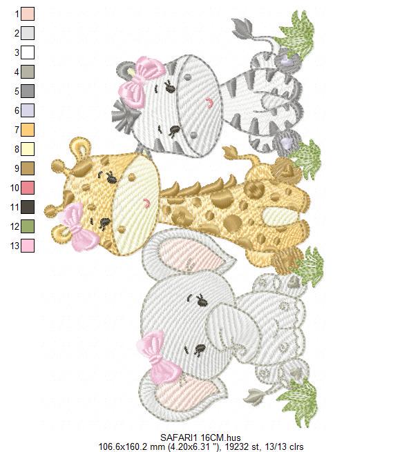 Female Safari animmals embroidery designs - Elephant Giraffe and Zebra embroidery design machine embroidery pattern - instant download pes