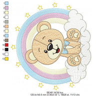 Load image into Gallery viewer, Bear with rainbow embroidery designs - Male Teddy with tie and stars embroidery design machine embroidery pattern - instant download pes jef
