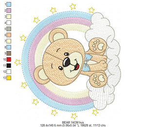 Bear with rainbow embroidery designs - Male Teddy with tie and stars embroidery design machine embroidery pattern - instant download pes jef