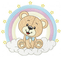 Charger l&#39;image dans la galerie, Bear with rainbow embroidery designs - Male Teddy with tie and stars embroidery design machine embroidery pattern - instant download pes jef
