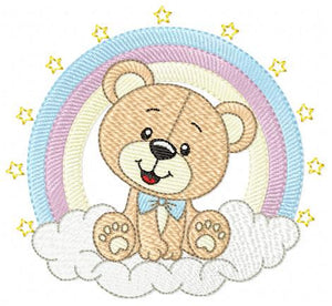 Bear with rainbow embroidery designs - Male Teddy with tie and stars embroidery design machine embroidery pattern - instant download pes jef