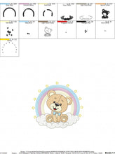 Charger l&#39;image dans la galerie, Bear with rainbow embroidery designs - Male Teddy with tie and stars embroidery design machine embroidery pattern - instant download pes jef
