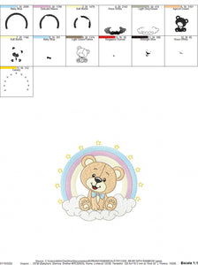 Bear with rainbow embroidery designs - Male Teddy with tie and stars embroidery design machine embroidery pattern - instant download pes jef