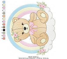 Load image into Gallery viewer, Girl Bear with rainbow embroidery designs - Female Teddy with flowers embroidery design machine embroidery pattern - instant download pes
