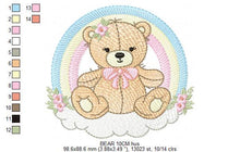 Load image into Gallery viewer, Girl Bear with rainbow embroidery designs - Female Teddy with flowers embroidery design machine embroidery pattern - instant download pes
