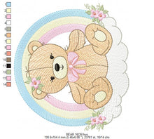 Load image into Gallery viewer, Girl Bear with rainbow embroidery designs - Female Teddy with flowers embroidery design machine embroidery pattern - instant download pes
