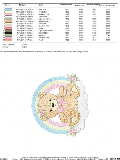 Girl Bear with rainbow embroidery designs - Female Teddy with flowers embroidery design machine embroidery pattern - instant download pes