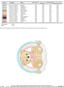 Girl Bear with rainbow embroidery designs - Female Teddy with flowers embroidery design machine embroidery pattern - instant download pes