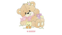 Load image into Gallery viewer, Girl Bear with chick embroidery designs - Bear with pacifier and lace embroidery design machine embroidery pattern - instant download pes
