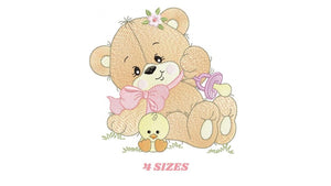 Girl Bear with chick embroidery designs - Bear with pacifier and lace embroidery design machine embroidery pattern - instant download pes