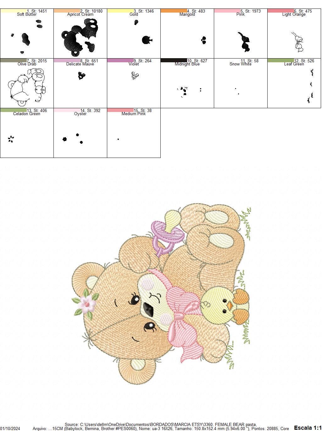 Girl Bear with chick embroidery designs - Bear with pacifier and lace embroidery design machine embroidery pattern - instant download pes