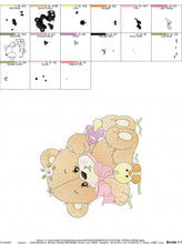 Load image into Gallery viewer, Girl Bear with chick embroidery designs - Bear with pacifier and lace embroidery design machine embroidery pattern - instant download pes
