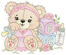 Charger l&#39;image dans la galerie, Bear with toys embroidery designs - Baby girl female Bear with pacifier embroidery design machine embroidery pattern - instant download pes
