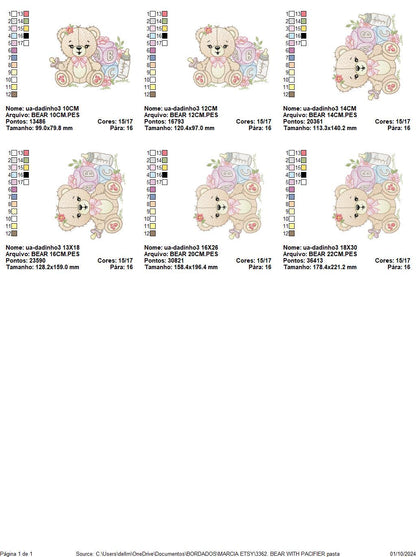 Baby girl Bear with toys embroidery designs - Female Bear with pacifier and flowers embroidery machine embroidery pattern - instant download