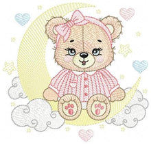 Carica l&#39;immagine nel visualizzatore di Gallery, Girl Bear with pajamas embroidery designs - Moon embroidery design machine embroidery pattern - Female teddy bear - instant download pes jef
