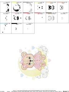 Girl Bear with pajamas embroidery designs - Moon embroidery design machine embroidery pattern - Female teddy bear - instant download pes jef