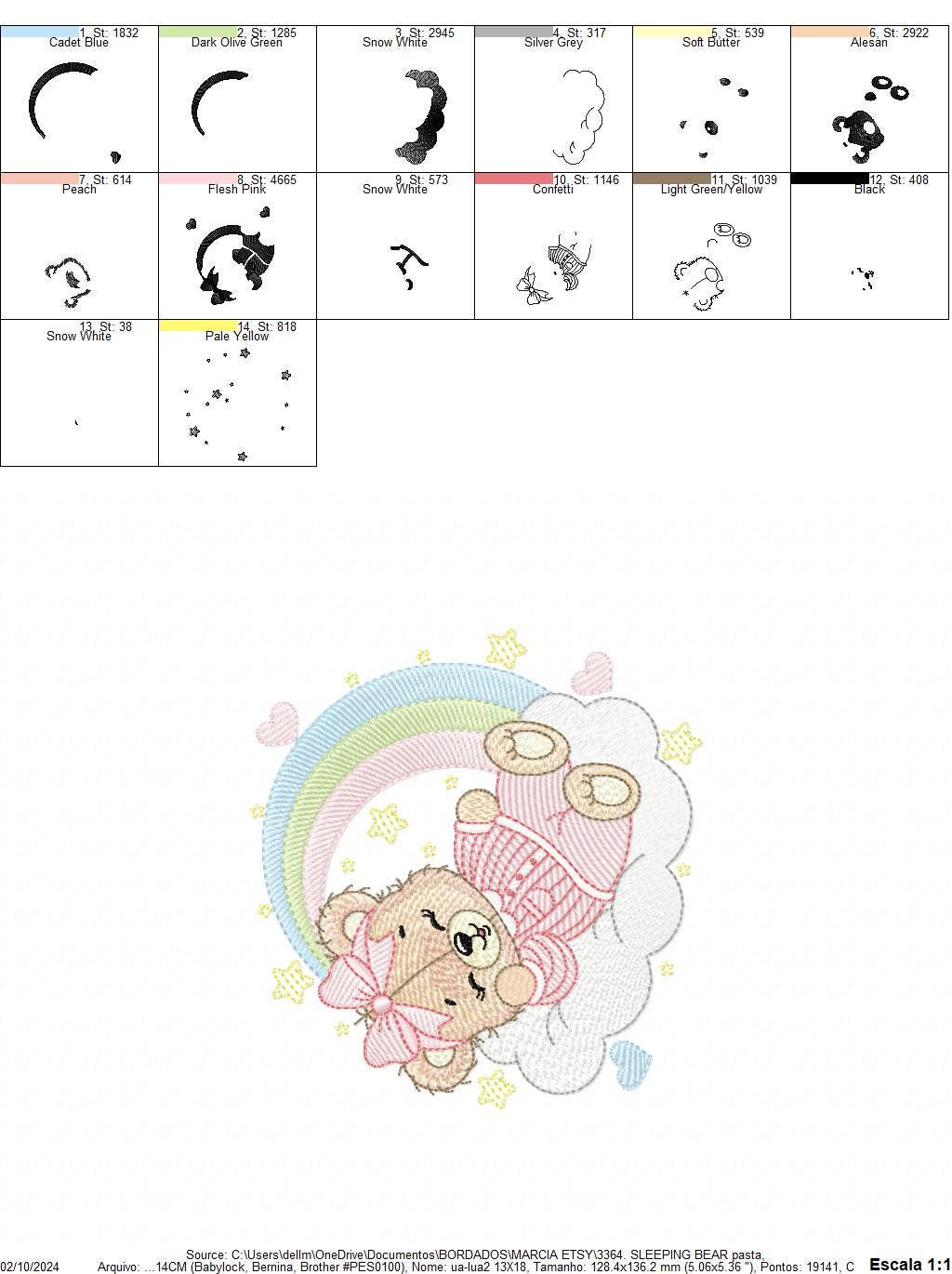 Sleeping Bear embroidery designs - Baby girl embroidery design machine embroidery pattern - Rainbow Pajamas Teddy bear - instant download