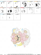 Cargar imagen en el visor de la galería, Girl Bear with pajamas embroidery designs - Baby girl embroidery design machine embroidery pattern - Moon cloud rainbow - instant download
