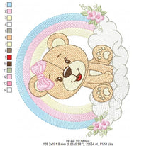 Load image into Gallery viewer, Bear with rainbow embroidery designs - Female Teddy with lace and flowers embroidery design machine embroidery pattern - instant download
