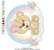 Load image into Gallery viewer, Bear with rainbow embroidery designs - Female Teddy with lace and flowers embroidery design machine embroidery pattern - instant download
