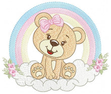 Load image into Gallery viewer, Bear with rainbow embroidery designs - Female Teddy with lace and flowers embroidery design machine embroidery pattern - instant download
